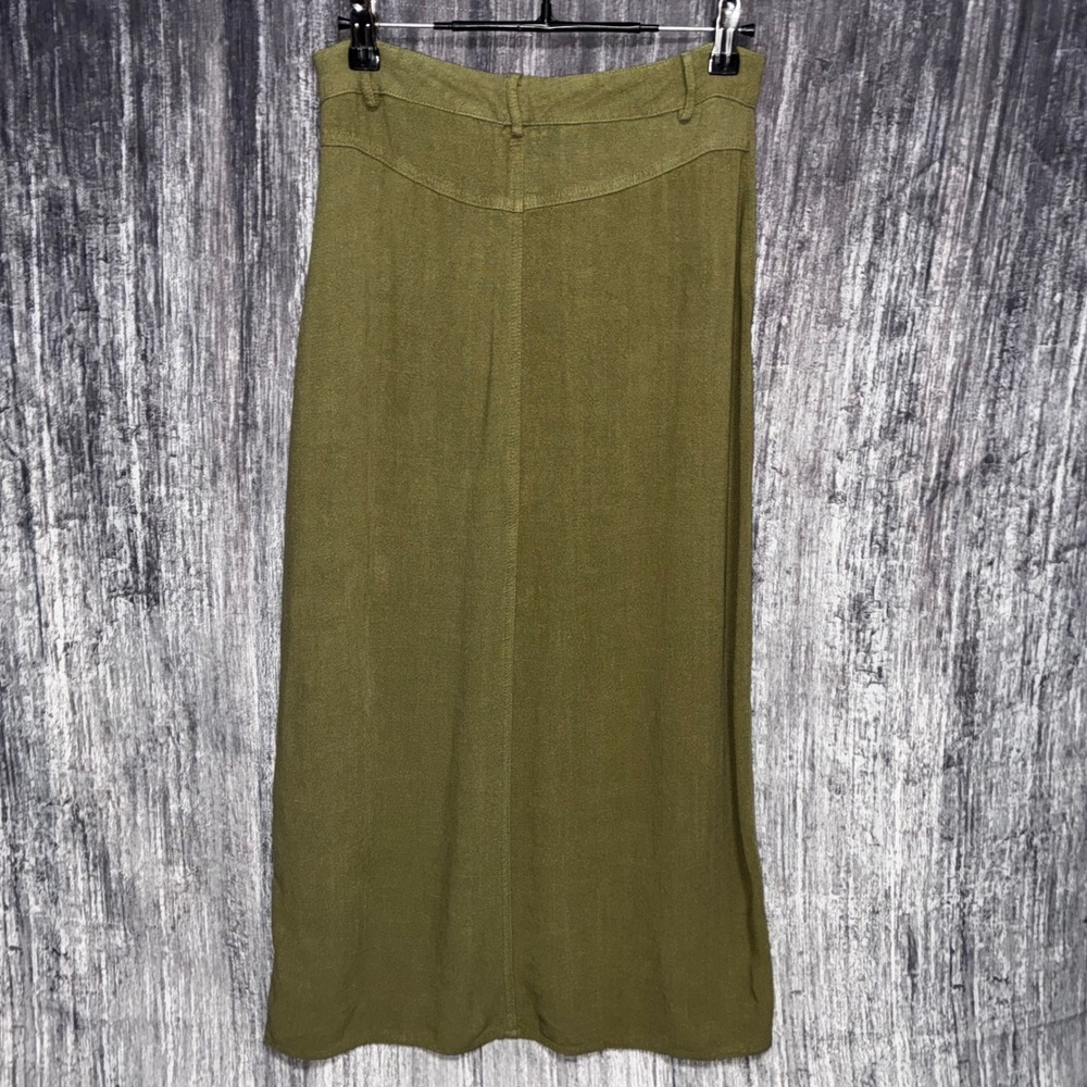 Arianna by Howard's Olive Green Linen Cotton Blend Maxi Skirt Women S - Picture 2 of 8